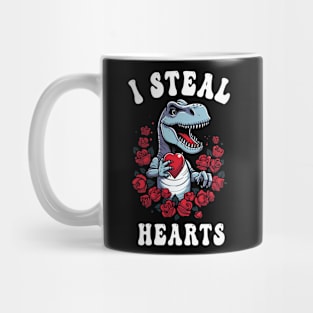 Boys Valentines Day Dinosaur I Steal Hearts Men Love T Rex Mug